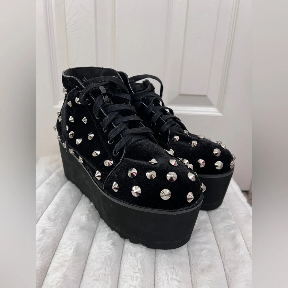 Lemon drop by dolls kill Studded Black Platform Sneakers